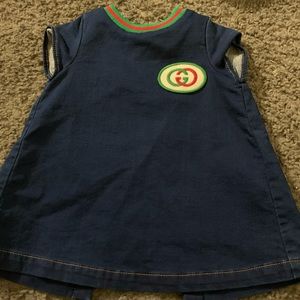 Gucci Kids Dress in Navy with Red and Green Accents